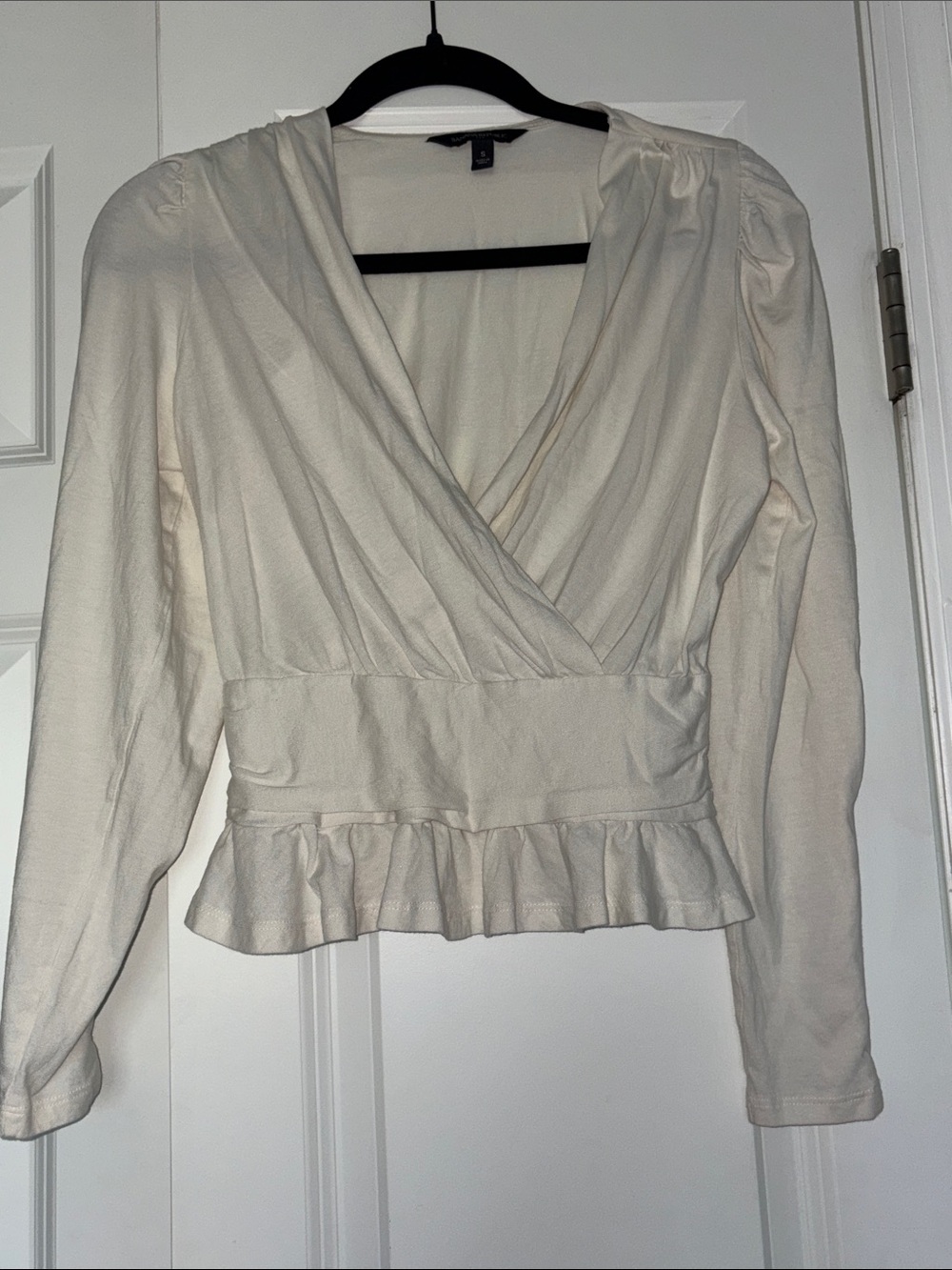 Banana Republic Cream Wrap Peplum Long Sleeve Top